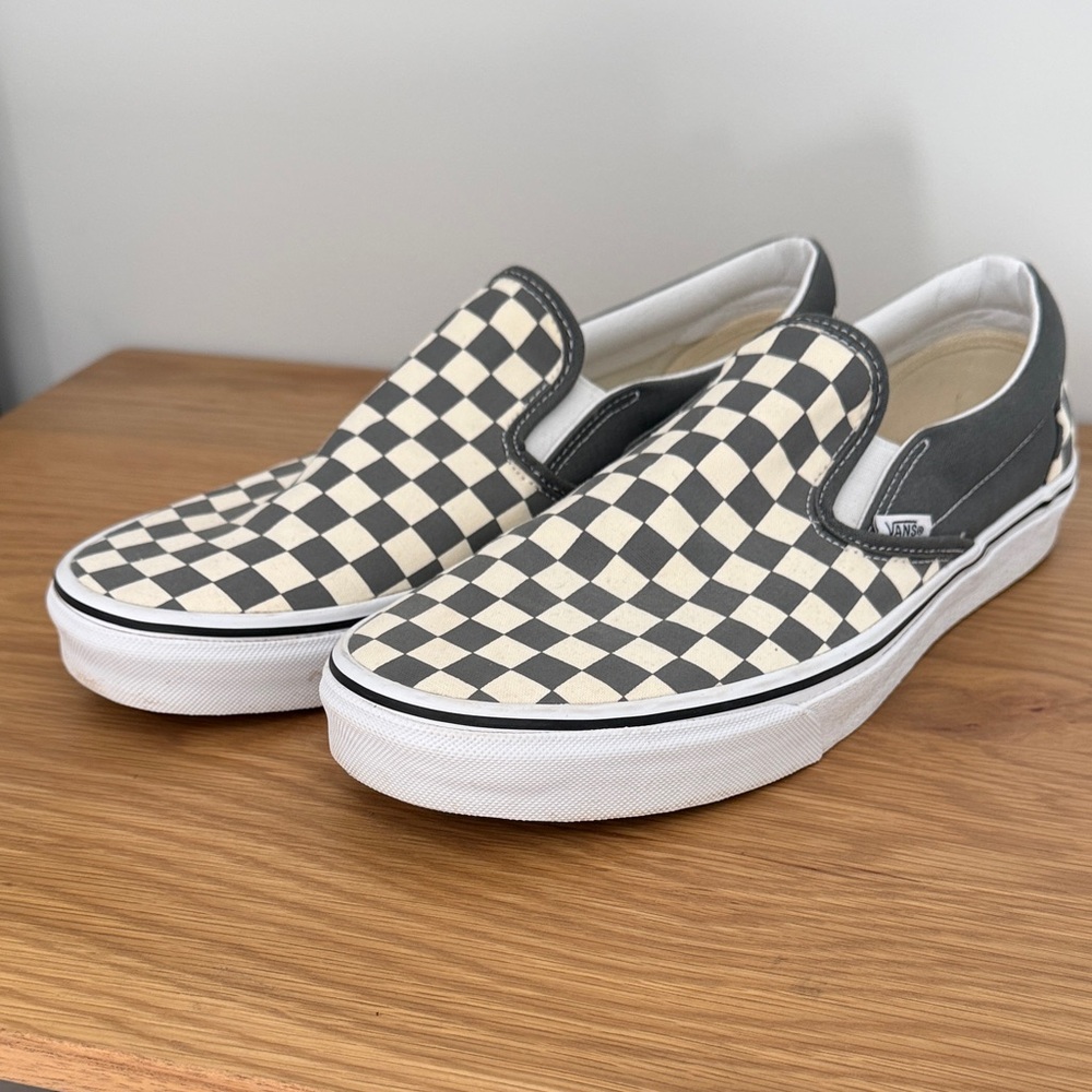 Vans Grey and White Checkered Slip-On Sneakers